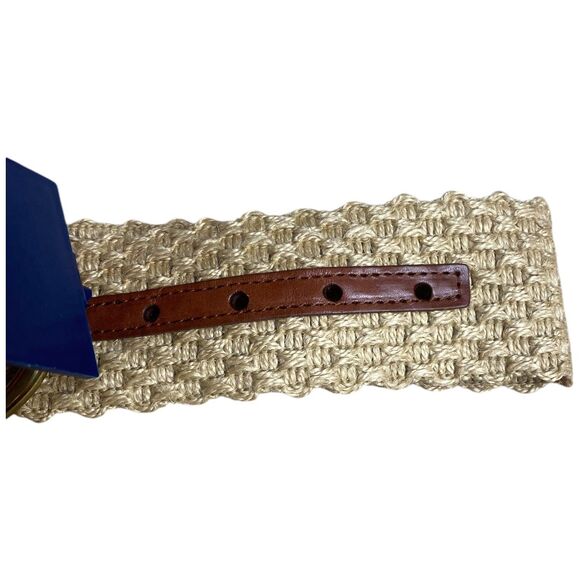 Tommy Hilfiger size S saddle leather straw woven 2” belt classic safari, coastal - Picture 8 of 10